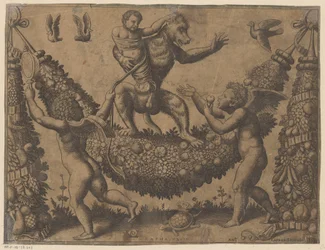 Putti ridiculisant un singe