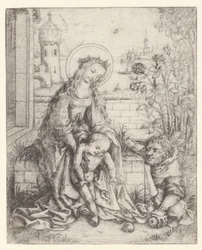 La Sainte Famille près du rosier