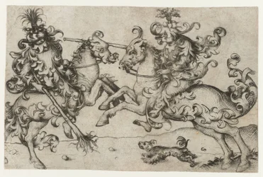 Combat entre deux hommes sauvages à cheval