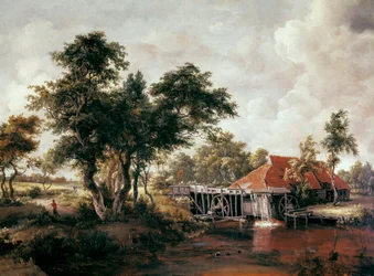 Moulin à eau avec grand toit rouge