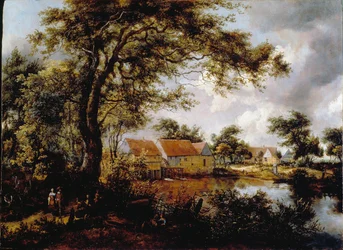 Paysage boisé avec un moulin à eau