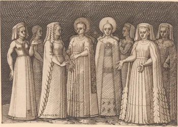 Huit dames en costumes anciens