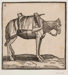 Un cheval de bât sellé