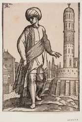 Jeune homme élégant avec turban et long châle