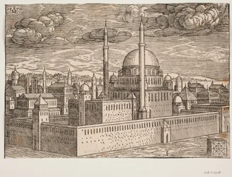 Mosquée, avec deux minarets, vue du nord-ouest; de l