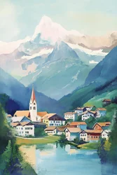 Village alpin au bord du lac