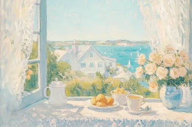 Vue sur le petit-déjeuner au bord de la mer