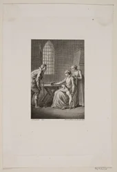 Illustration avec un veilleur devant une femme assise et une femme debout