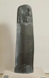 Code de Hammurabi : le dieu Shamash dicte ses lois à Hammurabi, roi de Babylone, découvert à Suse, Iran, vers 1750 av. J.-C.