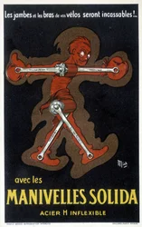 Publicité pour des manivelles de vélo en acier massif. Dessin de Mich (Michel Liebeaux)