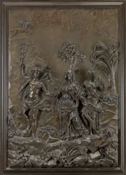 Les Reliefs de Stowe : Mercure conduisant la Poésie Tragique et Comique à la Colline de Parnasse, c.1740 (bois de tilleul bronzé)