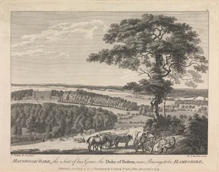 Hackwood Park, la Résidence de son Altesse le Duc de Bolton près de Basingstoke, Hampshire (publié par G. Kearsly); page 19 (Volume Deux)