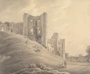 Château de Kenilworth, avec des personnages sur la colline