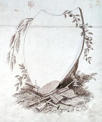 Bouclier en forme de cœur avec instruments du carnet de croquis de Michael Faraday