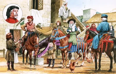 Les Contes de Canterbury. Pèlerins partant de l