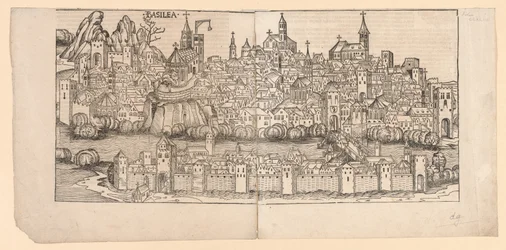Chronique de Nuremberg : Vue topographique de Bâle, Suisse, 1493