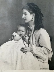 La reine Marguerite de Savoie avec son fils Victor Emmanuel