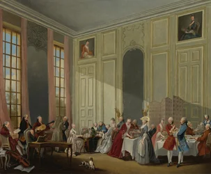 Mozart donnant un concert dans le Salon des Quatre-Glaces au Palais du Temple à la cour du P