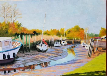 Bateaux à marée basse (huile sur toile)