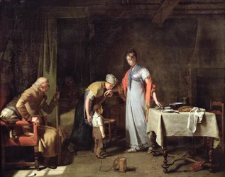 Jeune femme aidant une famille malheureuse