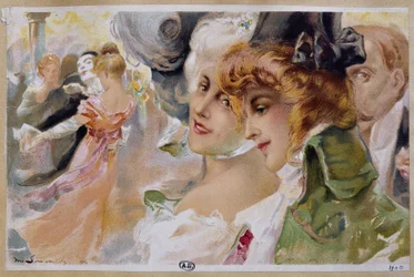 Femmes à un bal masqué - chromo. par Simonidy
