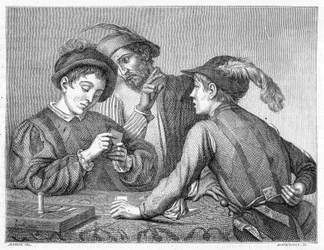 Les tricheurs. Gravure du 19ème siècle représentant l