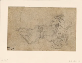 Michel-Ange - David et Goliath. Verso Études architecturales lignées, vers 1550-1556, I, 32b