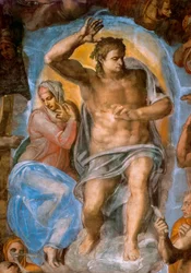 Détail du Jugement dernier : le Christ juge. Fresque de Michelangelo Buonarroti, connu sous le nom de Michelangelo (Michelangelo ou Michelangelo)