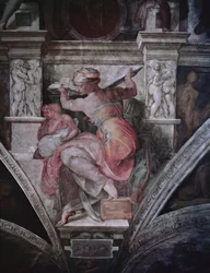 Plafond de la Chapelle Sixtine : Sibylle de Libye, c.1508-10 (avant restauration)