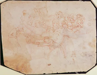 Étude pour le Massacre des Innocents (encre brune sur papier) (recto)