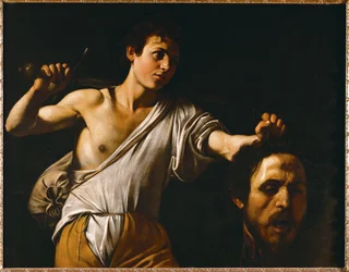 David montrant la tête de Goliath (huile sur bois de peuplier)