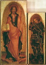 Saint Jacques avec des saints, détail de Saint Jacques et de Saint Michel Archange, c.1450 (tempera sur panneau avec or) (détail)