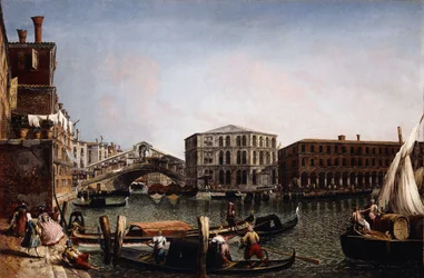 Le pont du Rialto, Venise avec le Fondaco dei Tedeschi au premier plan
