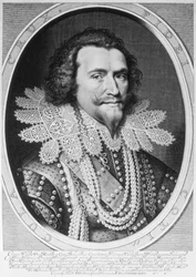 Portrait de George Villiers, 1er duc de Buckingham (1592-1628) gravé par Willem Jacobsz. Delff (1580-1638) 1626