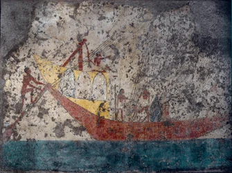 Antiquité égyptienne : navire militaire égyptien. Fresque d