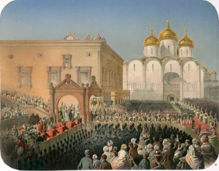 Procession de la tsarine Alexandra Feodorovna à la cathédrale de la Dormition, Moscou, 1856