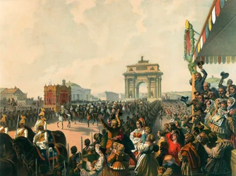 Entrée triomphale de leurs majestés Alexandre II et Maria Alexandrovna à Moscou, 1856