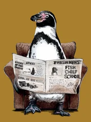 Pingouin à la retraite sur jaune doré, 2020