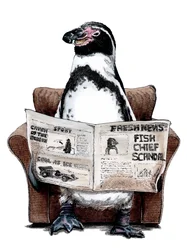 Pingouin de retraite sur fond blanc, 2020