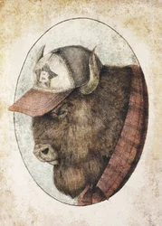 Un bison avec une casquette de baseball
