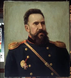 Portrait du militaire et ingénieur Sergueï Mosin (1849-1902) inventeur du fusil Mosin-Nagant - Peinture de Mikhail Gerets (1900-1942) 1941 State Central Artillery Museum, Saint-Pétersbourg