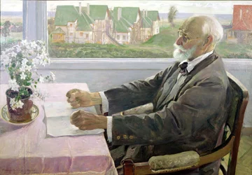 Ivan Petrovich Pavlov (1849-1936) dans sa maison à Koltushy, près de Saint-Pétersbourg, 1935