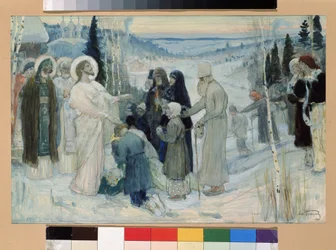 La Sainte Russie. Œuvre de Mikhail Vasilyevich Nesterov (1862-1942), gouache sur carton