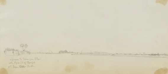 Approche du Caire depuis le Nil avec la pyramide de Khéops