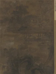 Paysage : deux hommes dans un pavillon sous des arbres