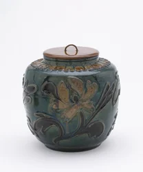 Pot polychrome avec couvercle en laque