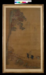 Cavalier à un pont (encre et couleur sur soie)