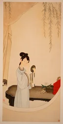 Une dame regardant dans le miroir