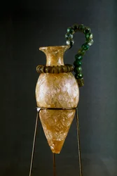 Art minoen : rhyton en cristal de roche et cuivre de la salle du trésor du sanctuaire de Zakros en Crète. 1700-1400 av. J.-C., musée archéologique
