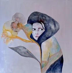 Femme pensive et fleur